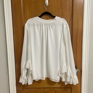 Vince Camuto White Ruffle Sleeve Blouse